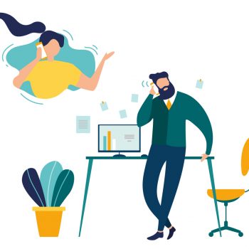 Phone Call from Office Flat Vector Concept. Businessman Talking with Woman on Phone, Employee Calling Wife During Break in Office, Company Manager Making Call to Client Illustration. Customer Support